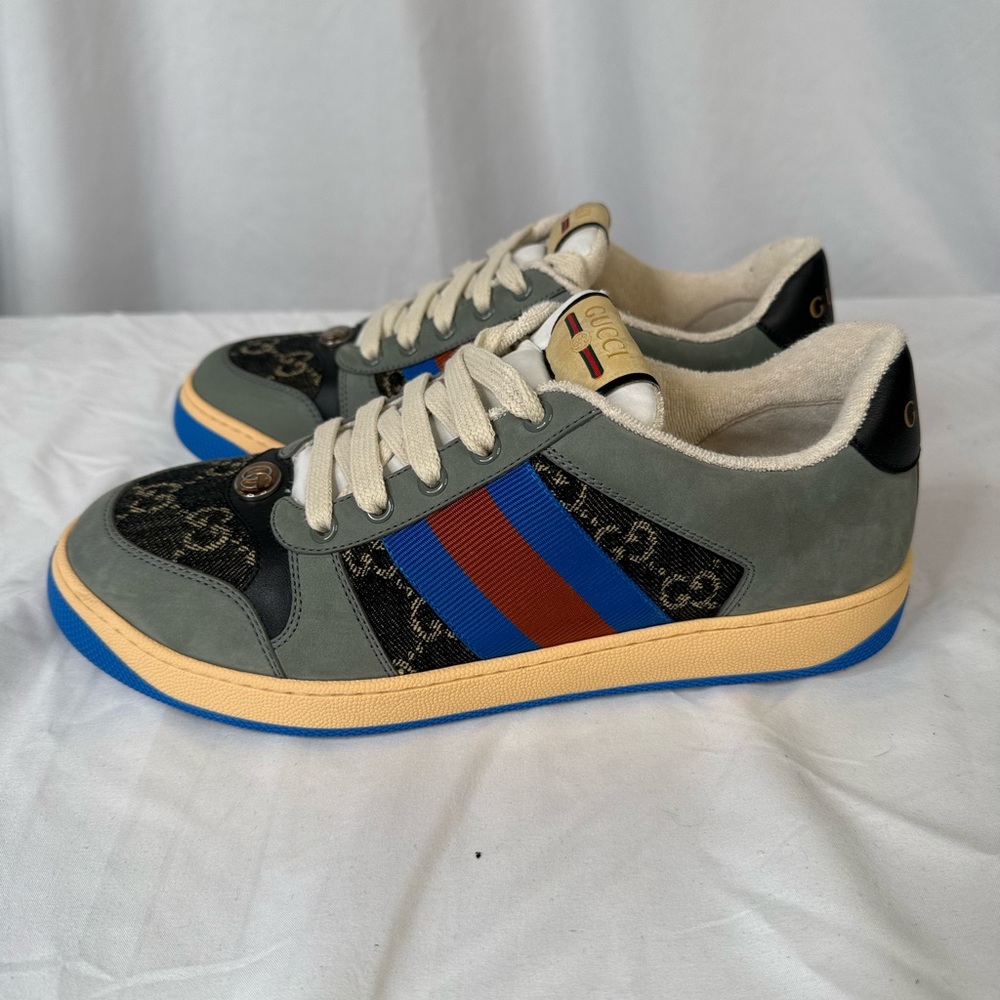 Gucci Screener Sneakers Fabric with Blue and Red Stripes NWOT - Picture 3 of 12